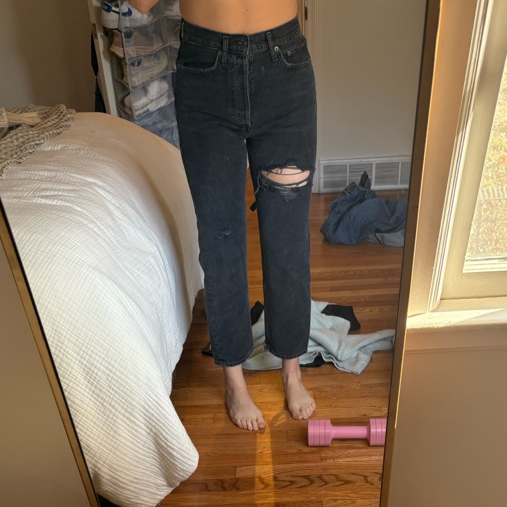 Agolde Black 90s crop Distressed Jeans